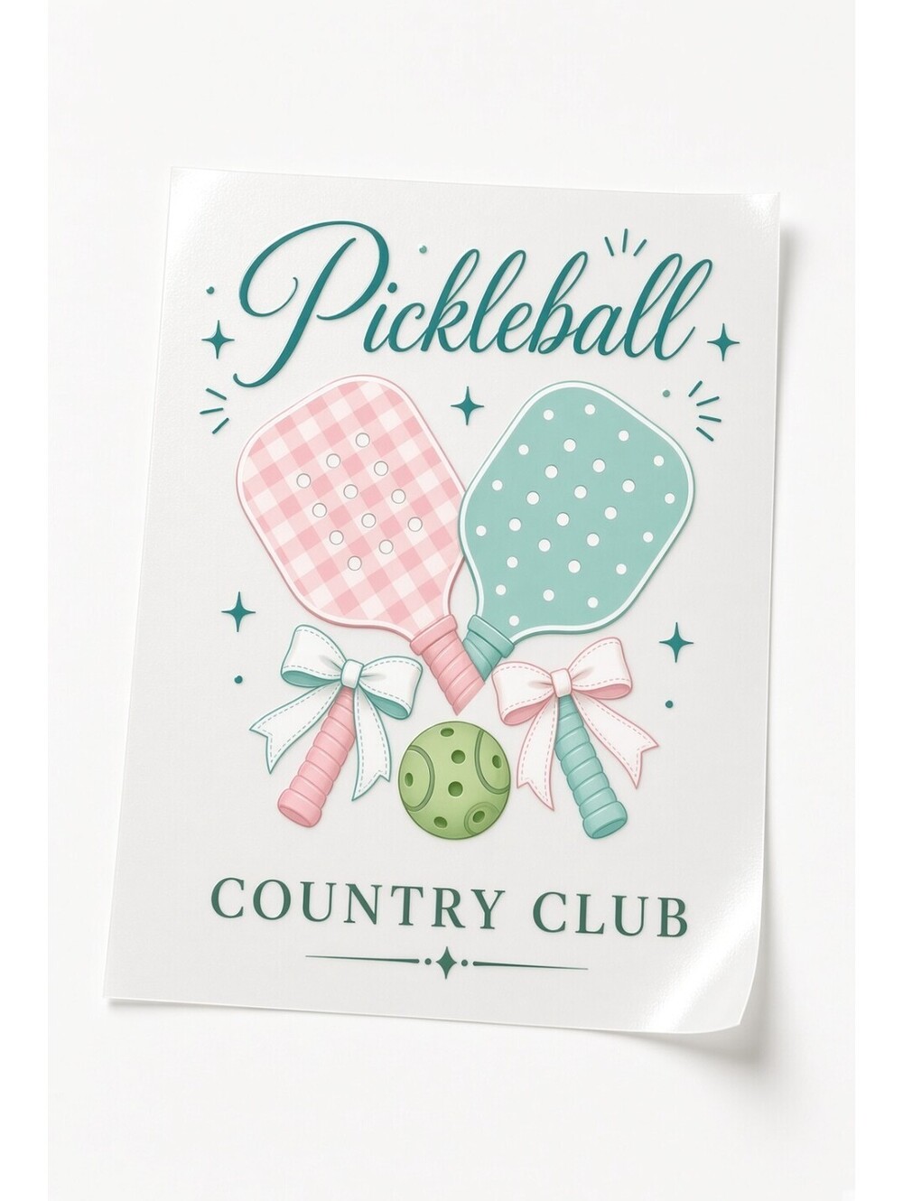 4pc 10" Pickleball Country Club Pink Paddle Bow DTF Transfer Ready to Press